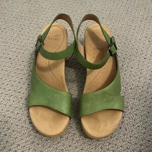 Dansko Green Sandals with Suede Straps and Cork Footbed